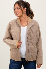 Light Taupe Quilted Corduroy Maternity Puffer Jacket