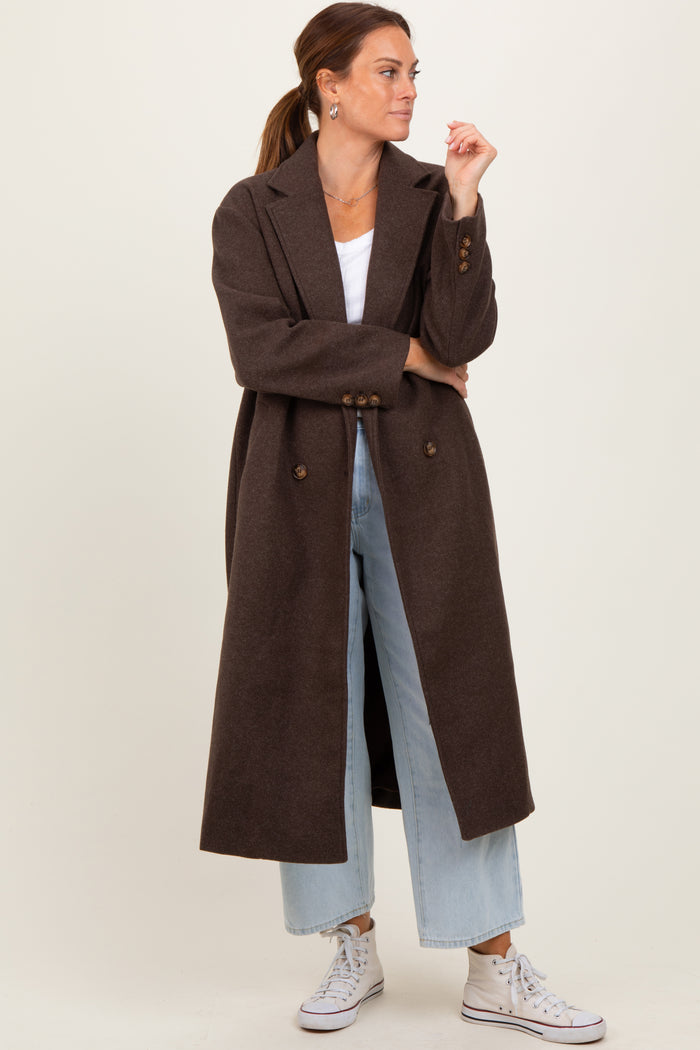 Brown Felted Double Breasted Lapel Button Coat