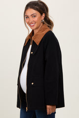 Black Gingham Lined Maternity Zipper Jacket