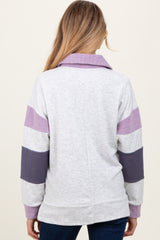 Heather Grey Colorblock Stripe Collared Maternity Pullover