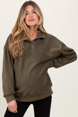 Olive Fleece Collared Button Up Maternity Pullover