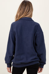 Navy Fleece Collared Button Up Maternity Pullover