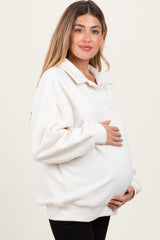 Ivory Fleece Collared Button Up Maternity Pullover