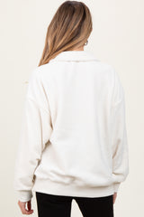 Ivory Fleece Collared Button Up Maternity Pullover