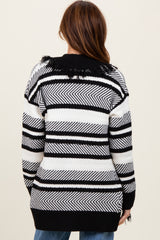 Black Mixed Stripe Fringe Shawl Collar Cardigan