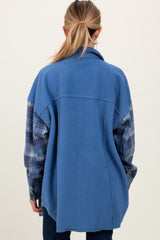 Blue Plaid Contrast Fleece Maternity Shacket