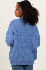 Blue Diamond Knit Button Up Sweater Cardigan