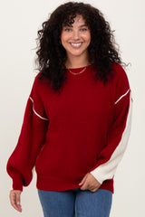 Burgundy Ivory Colorblock Oversized Maternity Sweater