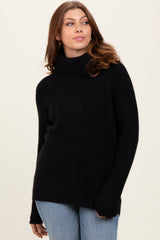 Black Basic Ribbed Turtle Neck Maternity Sweater