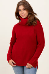 Burgundy Basic Ribbed Turtle Neck Sweater