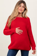 Red Basic Chunky Knit Maternity Sweater