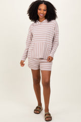 Beige Cozy Striped Ribbed Two-Piece Lounge Set