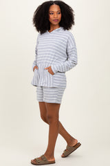 Heather Grey Cozy Striped Ribbed Two-Piece Lounge Set