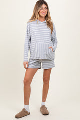 Heather Grey Cozy Striped Ribbed Two-Piece Maternity Lounge Set