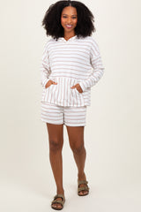 Ivory Cozy Striped Ribbed Two-Piece Maternity Lounge Set