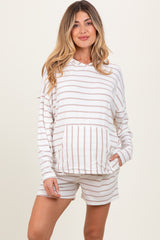 Ivory Cozy Striped Ribbed Two-Piece Maternity Lounge Set