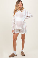 Ivory Cozy Striped Ribbed Two-Piece Maternity Lounge Set