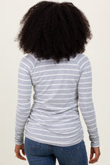 Grey Striped Ruched Side Long Sleeve Top