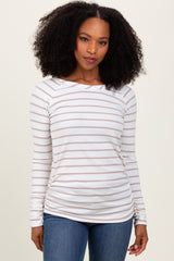 White Striped Ruched Side Maternity Long Sleeve Top