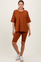 Rust Oversized Short Sleeve Biker Short Set