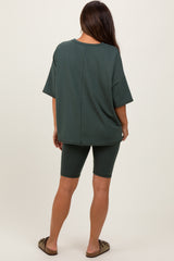 Hunter Green Oversized Short Sleeve Biker Short Maternity Set