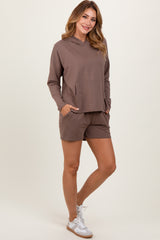 Brown Hoodie Shorts Set