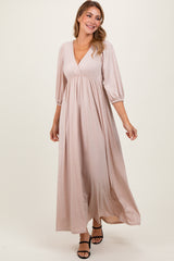 Beige Glitter V-Neck Maxi Dress