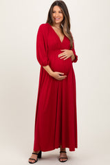 Red Glitter V-Neck Maternity Maxi Dress