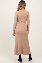 Beige Ribbed Knit Maternity Maxi Sweater Dress