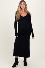 Black Ribbed Knit Maternity Maxi Sweater Dress