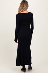 Black Ribbed Knit Maternity Maxi Sweater Dress