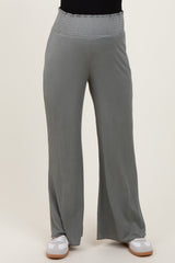 Olive Ribbed Smocked Waistband Wide Leg Maternity Pants
