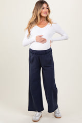 Navy Ribbed Side Panel Wide Leg Maternity Sweatpants