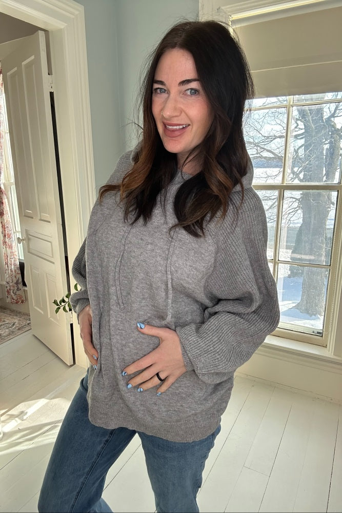 Heather Grey Long Sleeve Maternity Hoodie Sweater