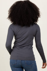 Grey Microfiber Basic Long Sleeve Top