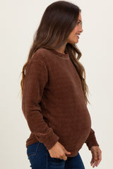 Brown Chenille Knit Maternity Sweater