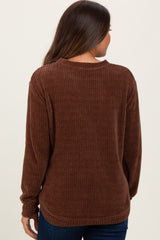 Brown Chenille Knit Maternity Sweater