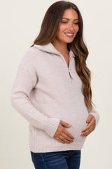 Beige Half Zip Maternity Pullover Sweater