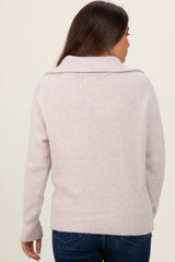 Beige Half Zip Maternity Pullover Sweater