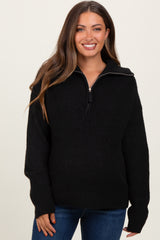 Black Half Zip Maternity Pullover Sweater