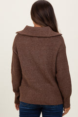 Brown Half Zip Maternity Pullover Sweater