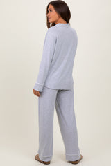 Heather Grey Button Down Top Wide Leg Pant Maternity Pajama Set