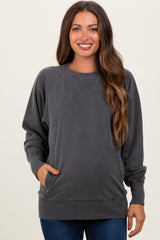 Black Vintage Wash French Terry Maternity Pullover