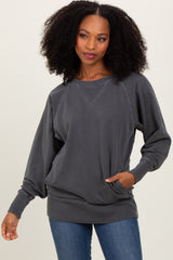 Black Vintage Wash French Terry Maternity Pullover