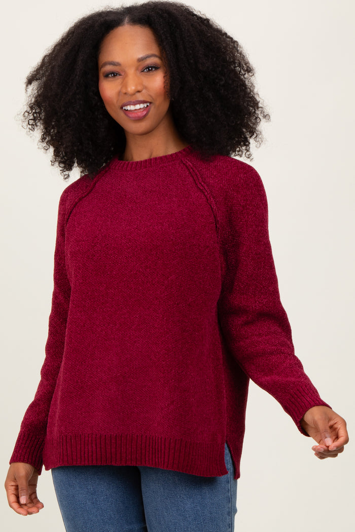 Burgundy Raglan Knit Maternity Sweater