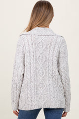 Heather Grey Cable Knit Collared Maternity Button Up Cardigan