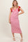 Light Pink Striped Ribbed Ruffle Sleeve Open Back Midi Dress