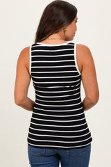 Black Striped Ribbed Button Detail Maternity Tank Top