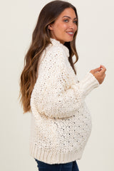 Cream Turtle Neck Chunky Crochet Knit Maternity Sweater