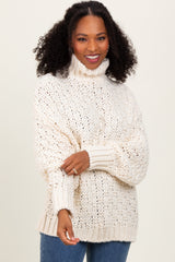 Cream Turtle Neck Chunky Crochet Knit Maternity Sweater